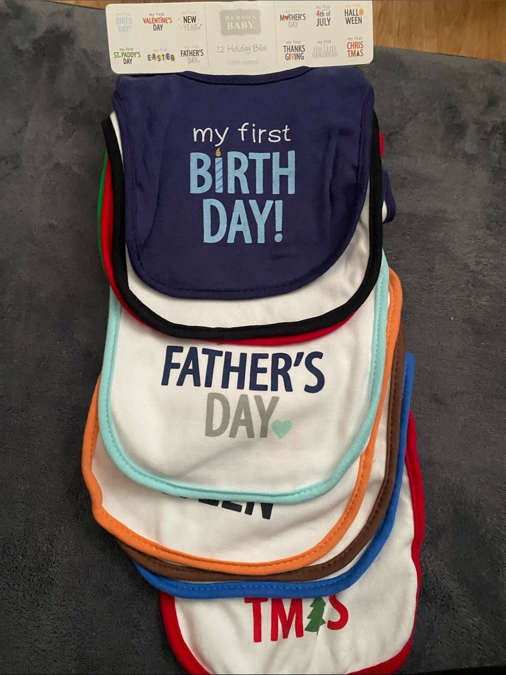 Hudson Baby Navy and Light Blue "My First Birthday" Bib